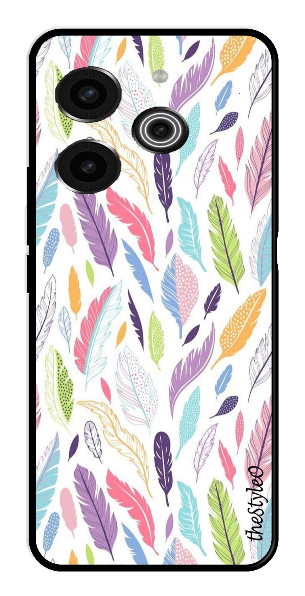 Colorful Feathers Metal Mobile Case for Tecno Pova 6 Pro Colorful Feathers Metal Mobile Case for Tecno Pova 6 Pro (Design No -06)