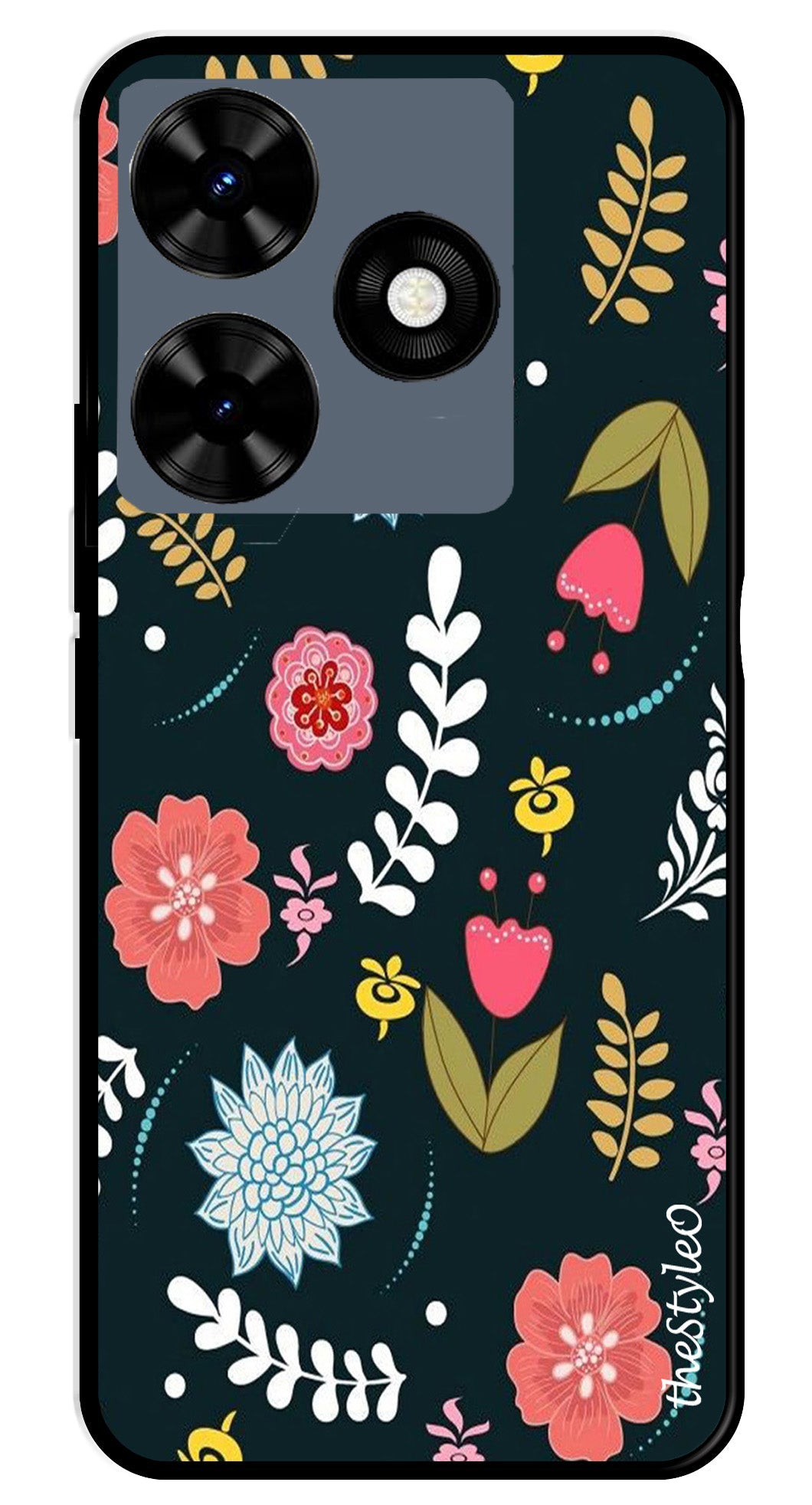 Floral Pattern2 Metal Mobile Case for Tecno Spark 10 Floral Pattern2 Metal Mobile Case for Tecno Spark 10 (Design No -12)