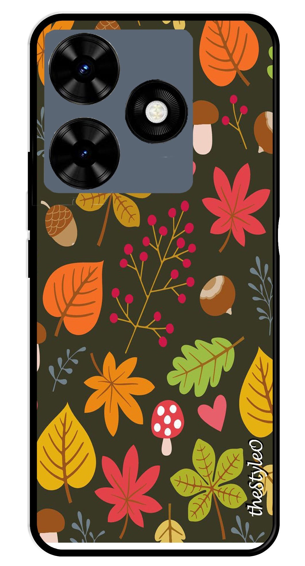 Flower Leaves Design Metal Mobile Case for Tecno Spark 10 Flower Leaves Design Metal Mobile Case for Tecno Spark 10 (Design No -50)