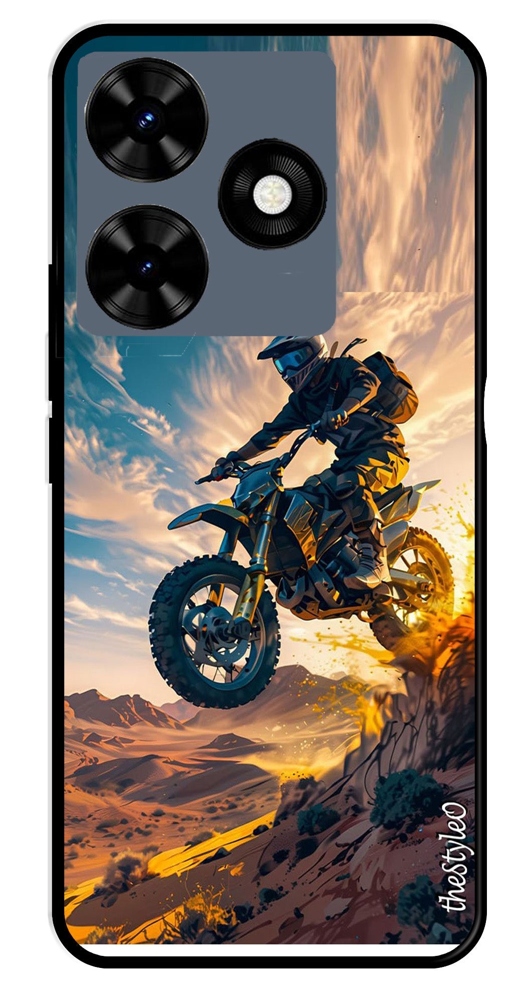 Bike Rider Metal Mobile Case for Tecno Spark 10 Bike Rider Metal Mobile Case for Tecno Spark 10 (Design No -59)