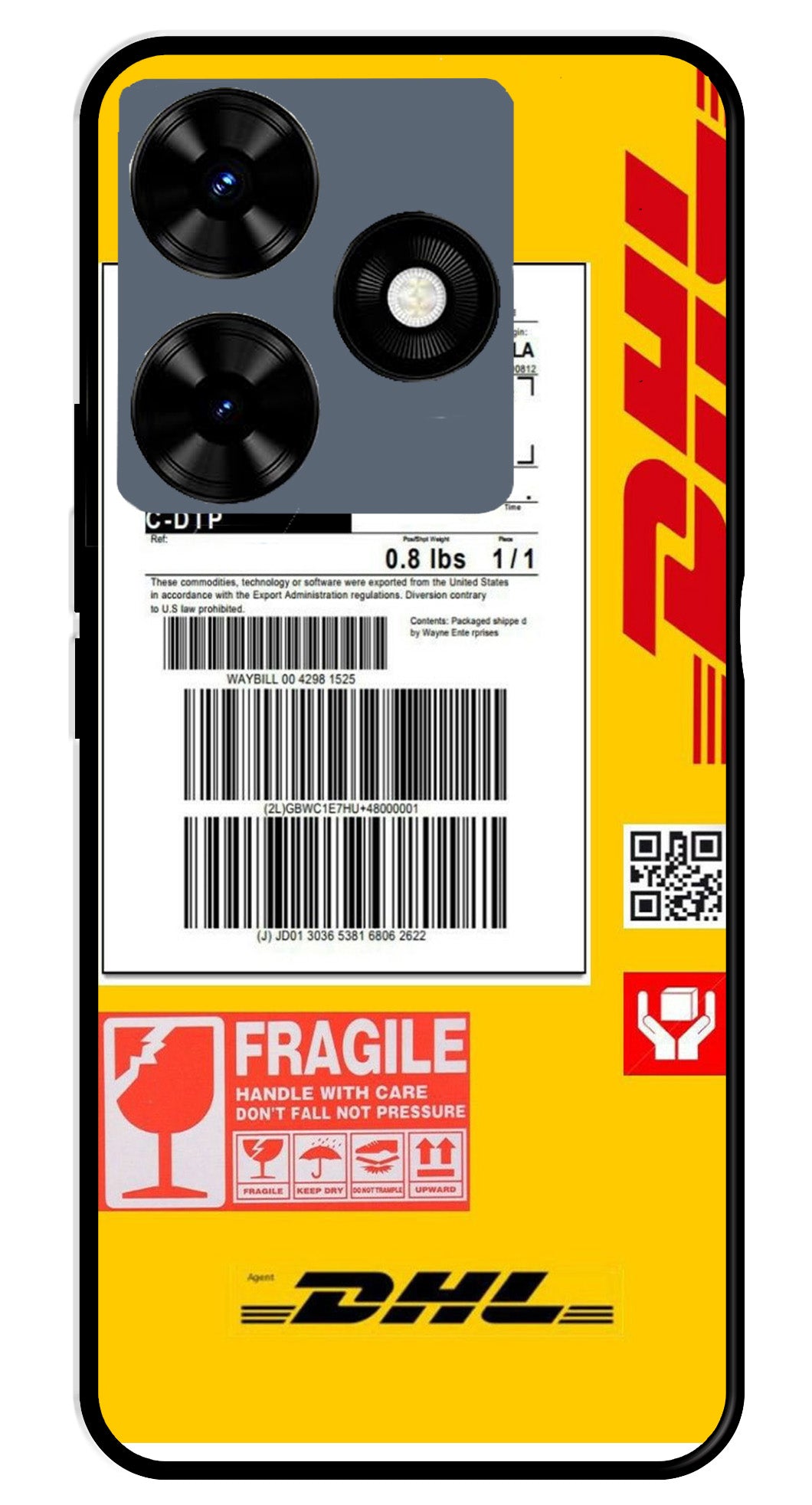 DHL Label Metal Mobile Case for Tecno Spark 10 DHL Label Metal Mobile Case for Tecno Spark 10 (Design No -61)
