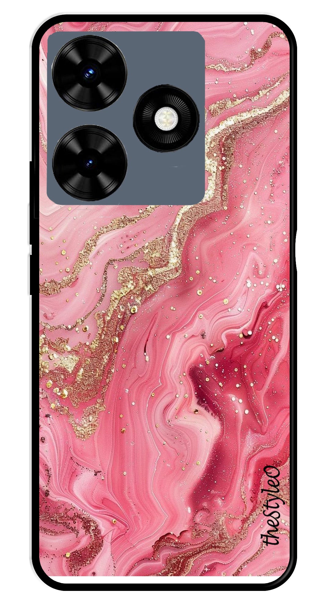 Pink Marble Metal Mobile Case for Tecno Spark 10 Pink Marble Metal Mobile Case for Tecno Spark 10 (Design No -66)