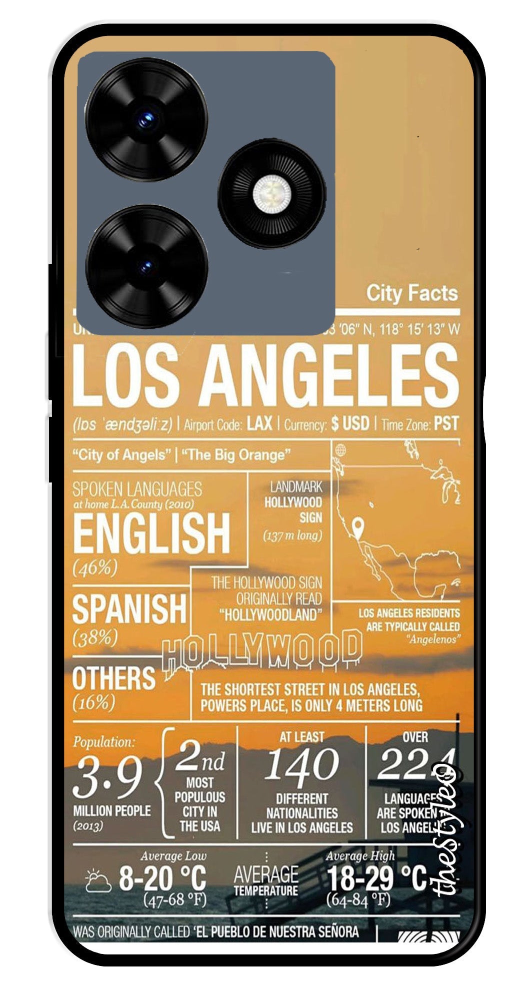 Los Angeles Metal Mobile Case for Tecno Spark 10 Los Angeles Metal Mobile Case for Tecno Spark 10 (Design No -68)