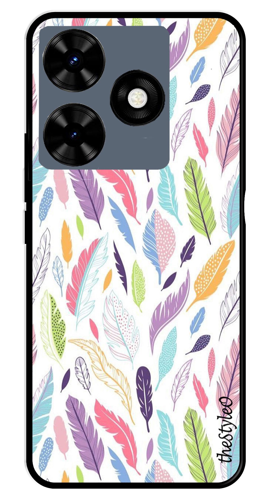 Colorful Feathers Metal Mobile Case for Tecno Spark 10C Colorful Feathers Metal Mobile Case for Tecno Spark 10C (Design No -06)