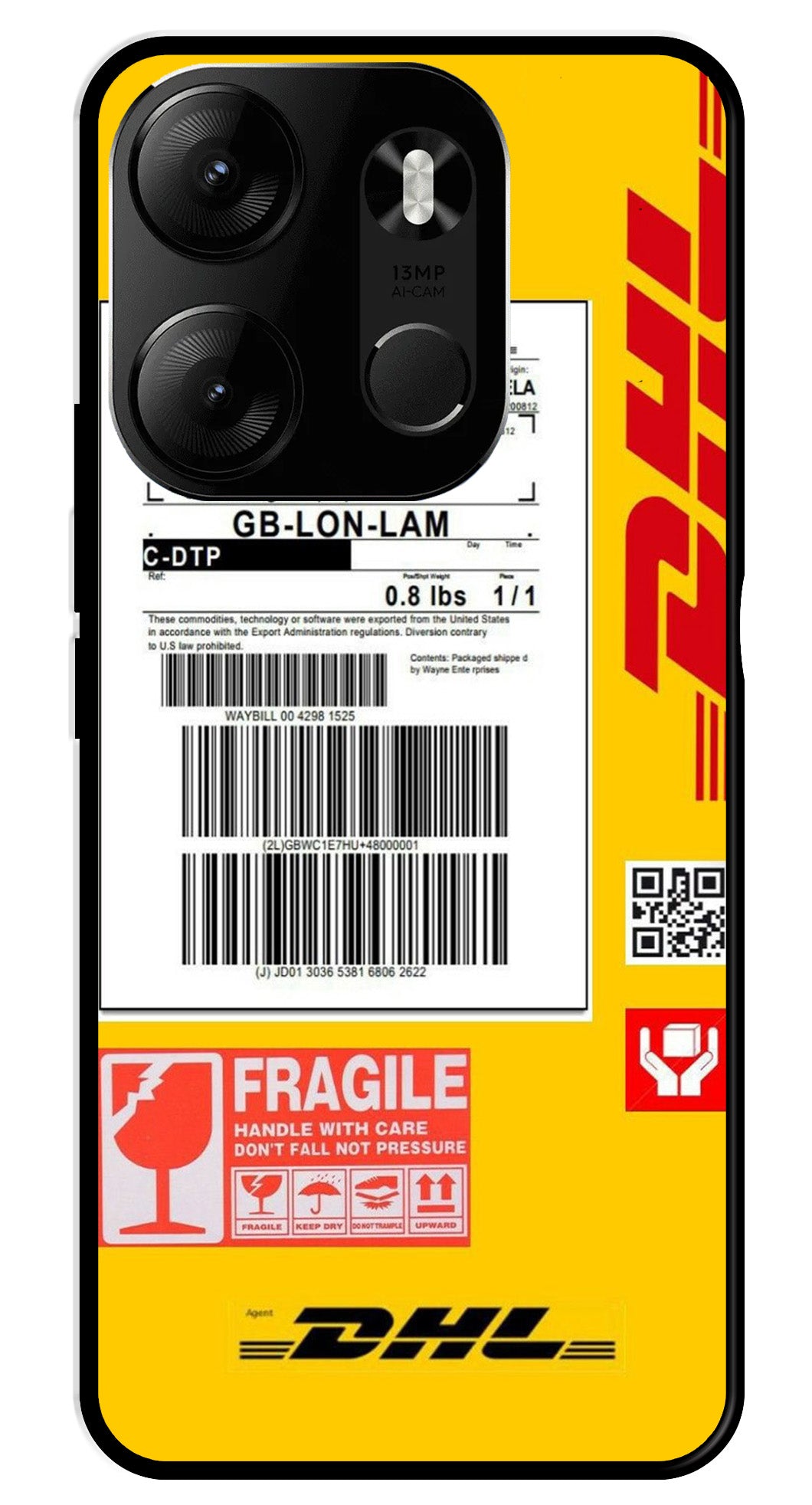 DHL Label Metal Mobile Case for Tecno Spark Go DHL Label Metal Mobile Case for Tecno Spark Go (Design No -61)