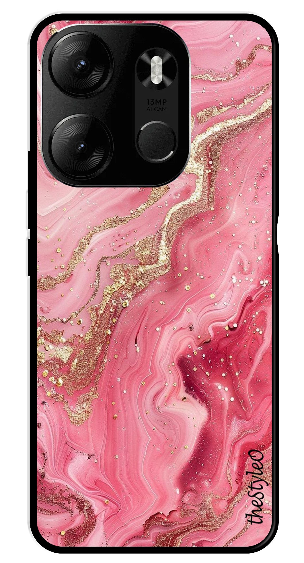 Pink Marble Metal Mobile Case for Tecno Spark Go Pink Marble Metal Mobile Case for Tecno Spark Go (Design No -66)
