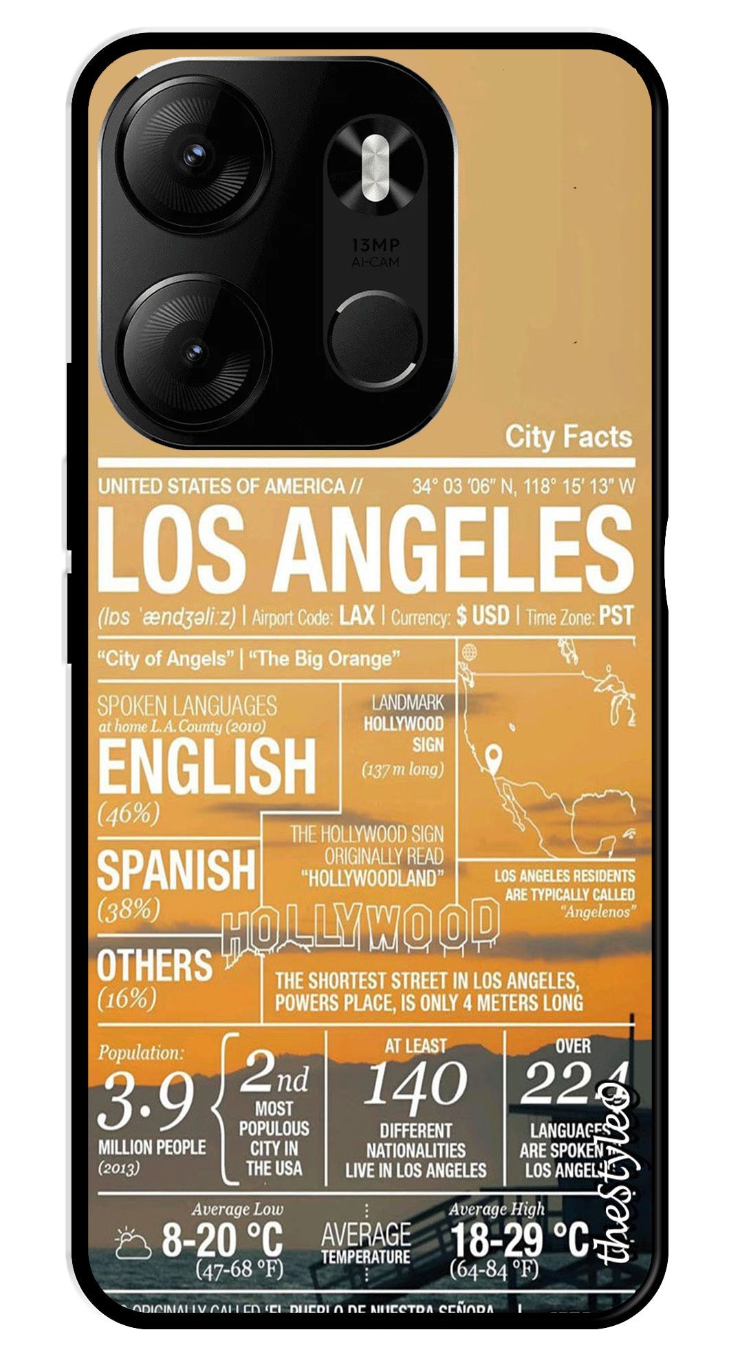 Los Angeles Metal Mobile Case for Tecno Spark Go Los Angeles Metal Mobile Case for Tecno Spark Go (Design No -68)