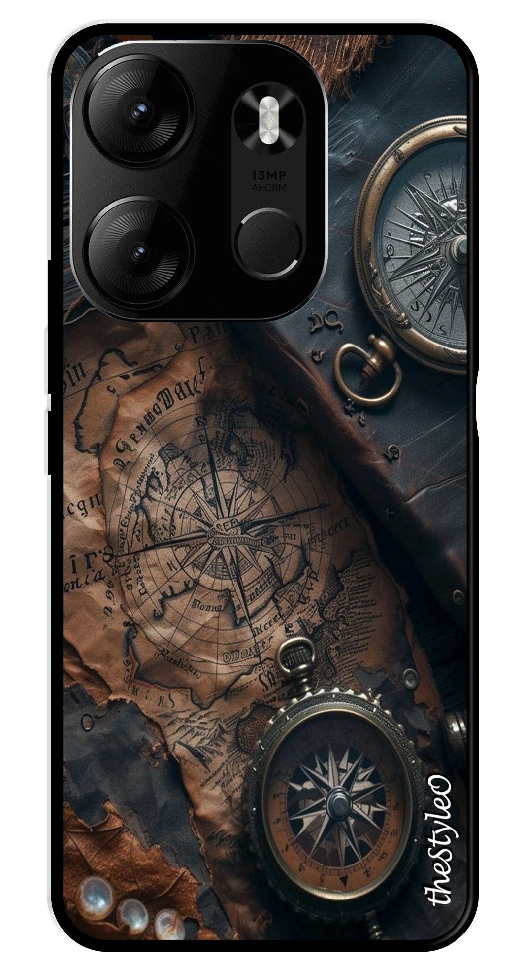 Vintage Compass Metal Mobile Case for Tecno Spark Go Vintage Compass Metal Mobile Case for Tecno Spark Go (Design No -90)