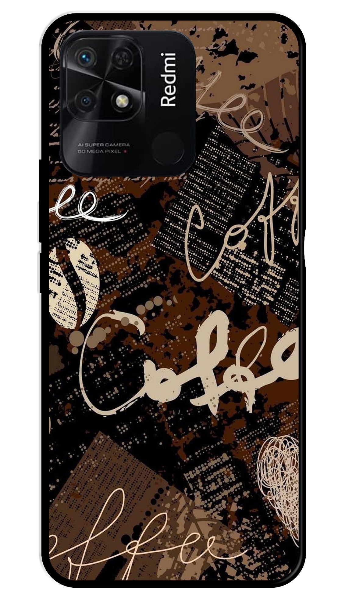 Coffee Pattern Metal Mobile Case for Redmi 10 Power Coffee Pattern Metal Mobile Case for Redmi 10 Power (Design No -37)