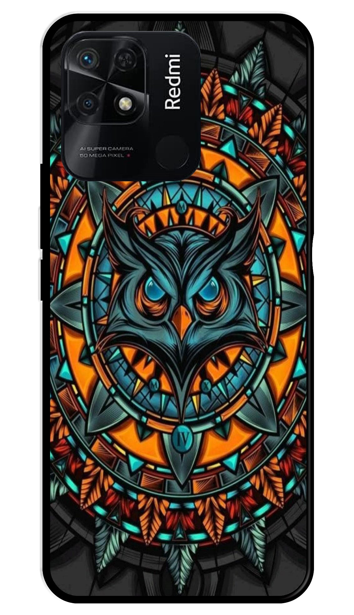 Owl Pattern Metal Mobile Case for Redmi 10 Power Owl Pattern Metal Mobile Case for Redmi 10 Power (Design No -42)