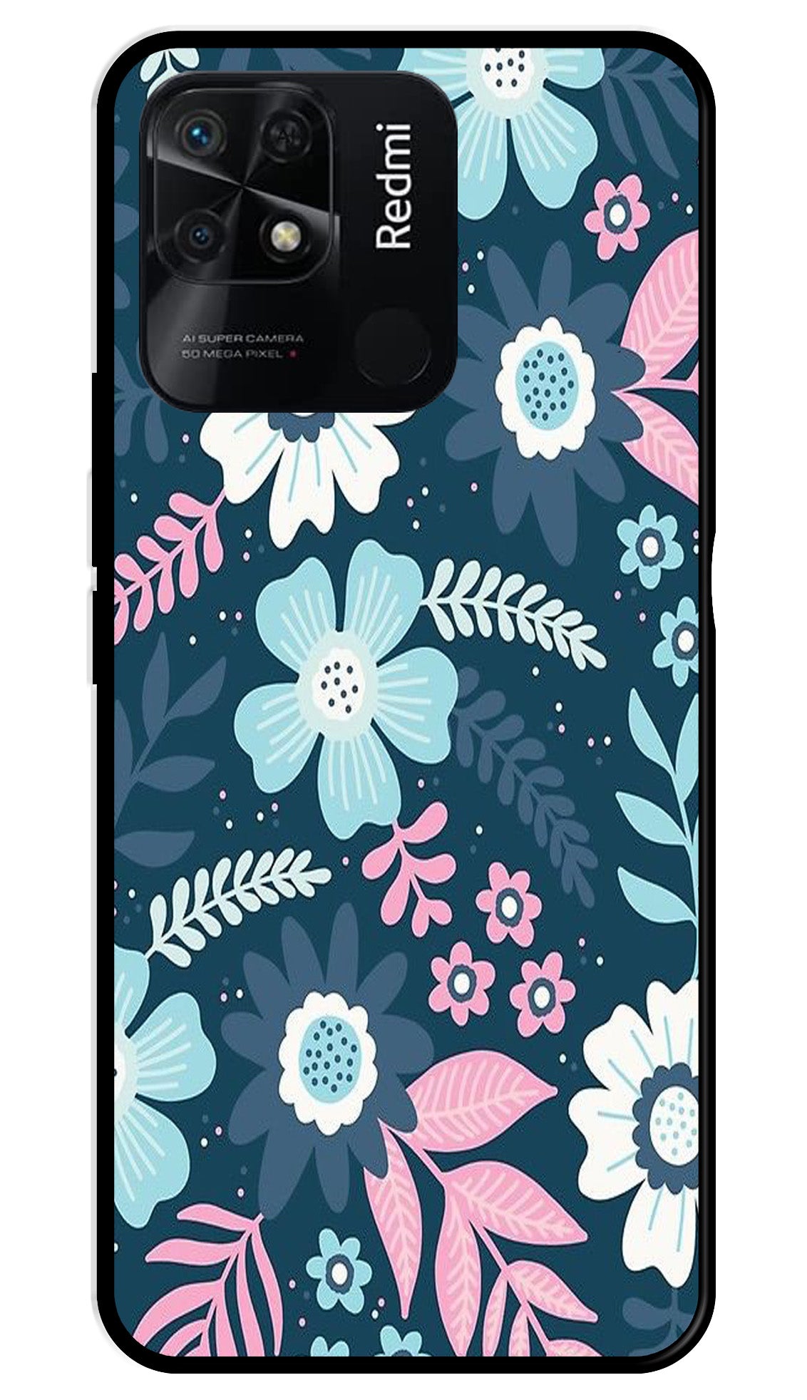 Flower Leaves Design Metal Mobile Case for Redmi 10C (Design No -50)