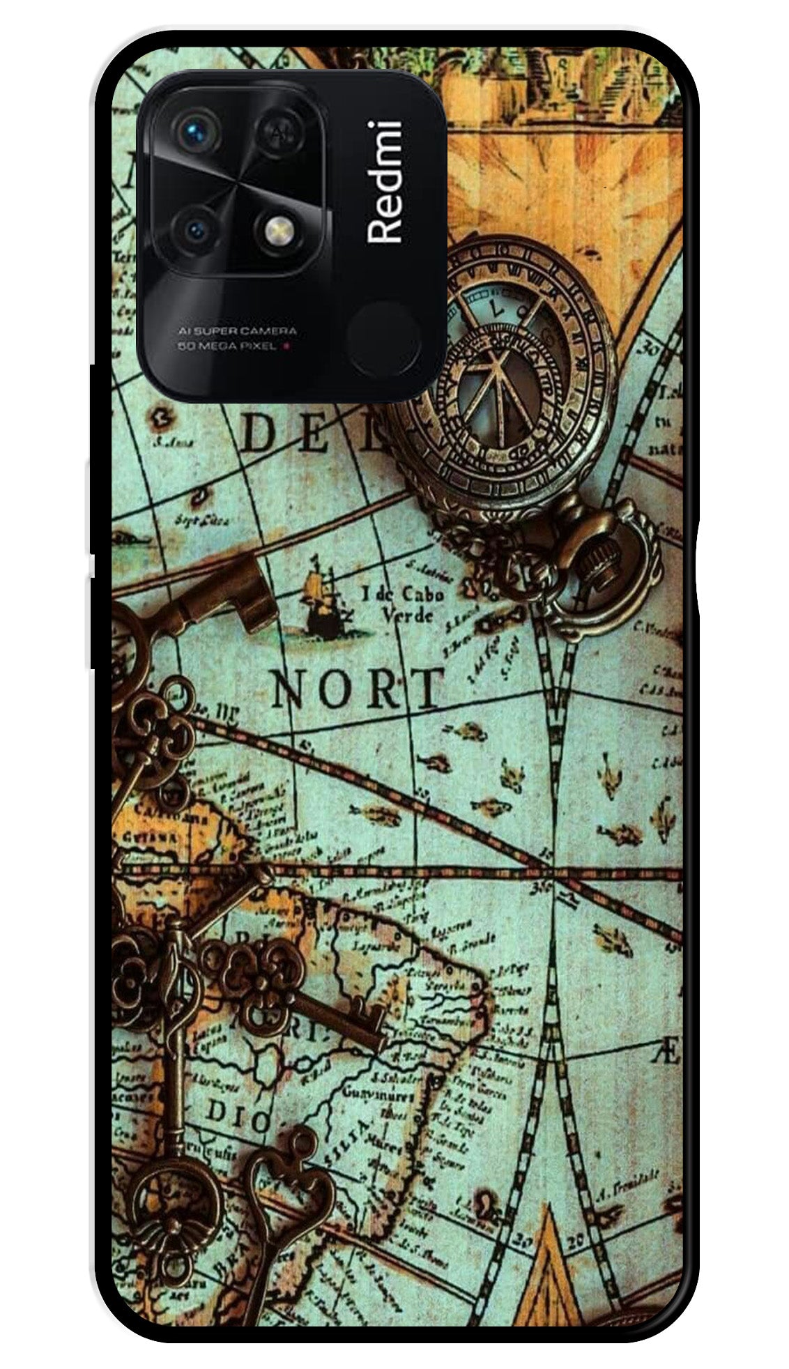 Map Design Metal Mobile Case for Redmi 10C (Design No -54)