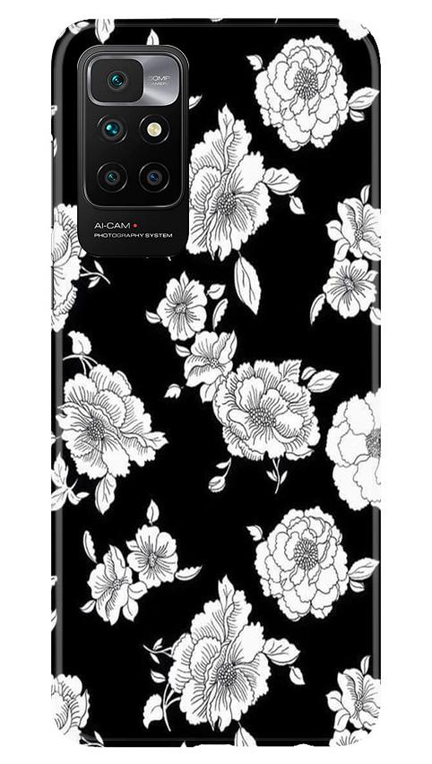 White flowers Black Background Mobile Back Case for Redmi 10 Prime (Design - 9) White flowers Black Background Case for Redmi 10 Prime