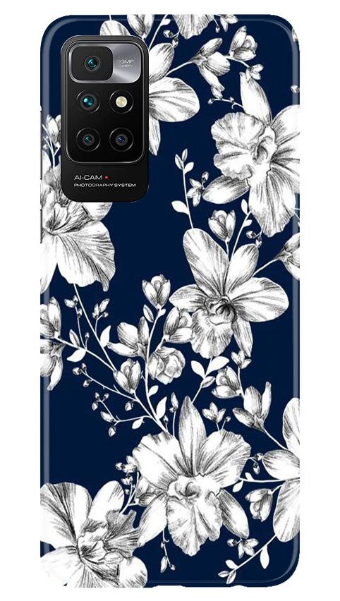 White flowers Blue Background Mobile Back Case for Redmi 10 Prime (Design - 14) White flowers Blue Background Case for Redmi 10 Prime