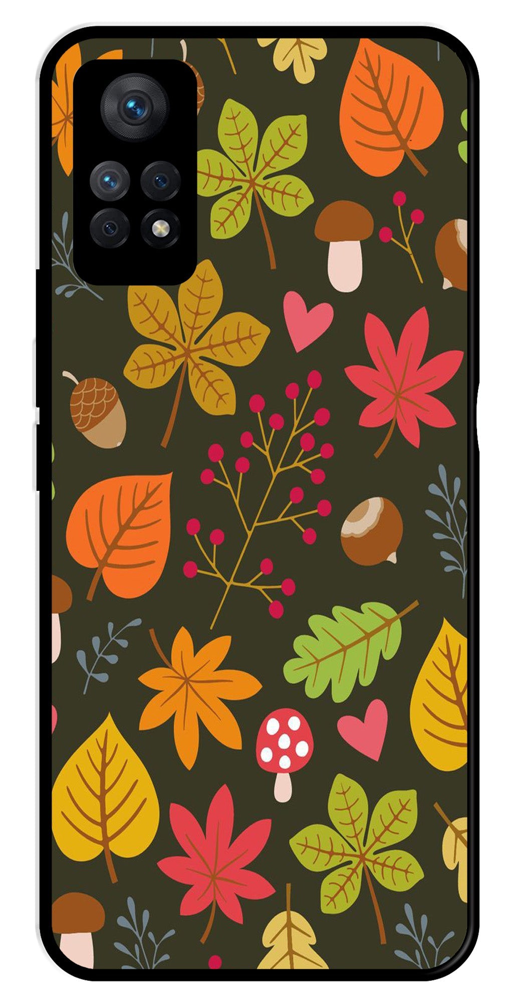 Leaves Design Metal Mobile Case for Redmi Note 11 Pro (Design No -51)