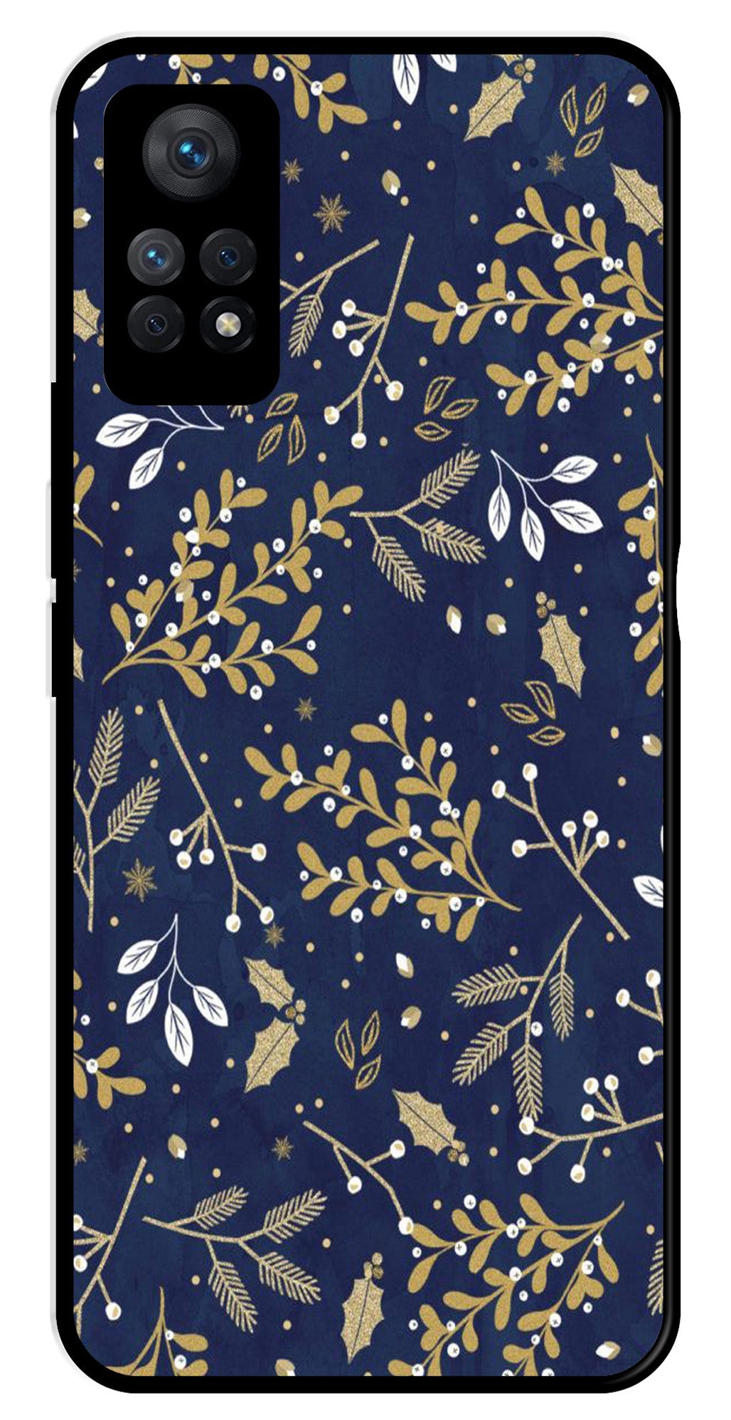 Floral Pattern Metal Mobile Case for Redmi Note 11 Pro (Design No -52)