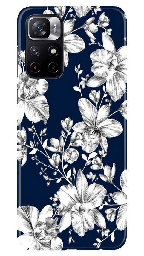 White flowers Blue Background Mobile Back Case for Redmi Note 11T 5G (Design - 14) White flowers Blue Background Case for Redmi Note 11T 5G