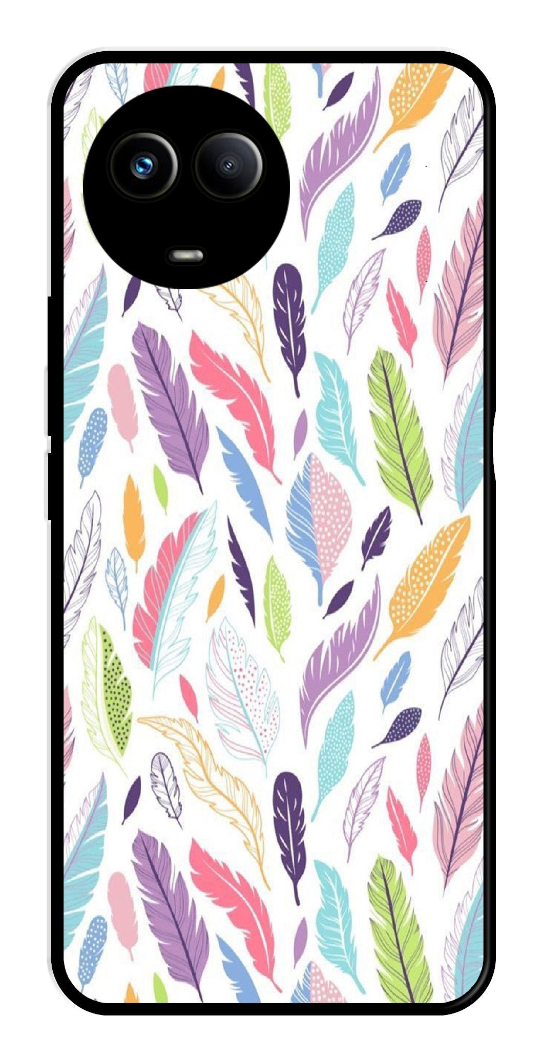 Colorful Feathers Metal Mobile Case for Realme 11X 5G Colorful Feathers Metal Mobile Case for Realme 11X 5G (Design No -06)