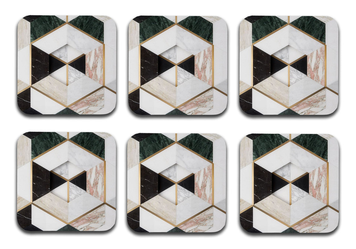 Printed Marble Pattern MDF Wooden Coasters For Home And Kitchen(Set Of 6 Pieces) Printed Marble Pattern MDF Wooden Coasters For Home And Kitchen(Set Of 6 Pieces)
