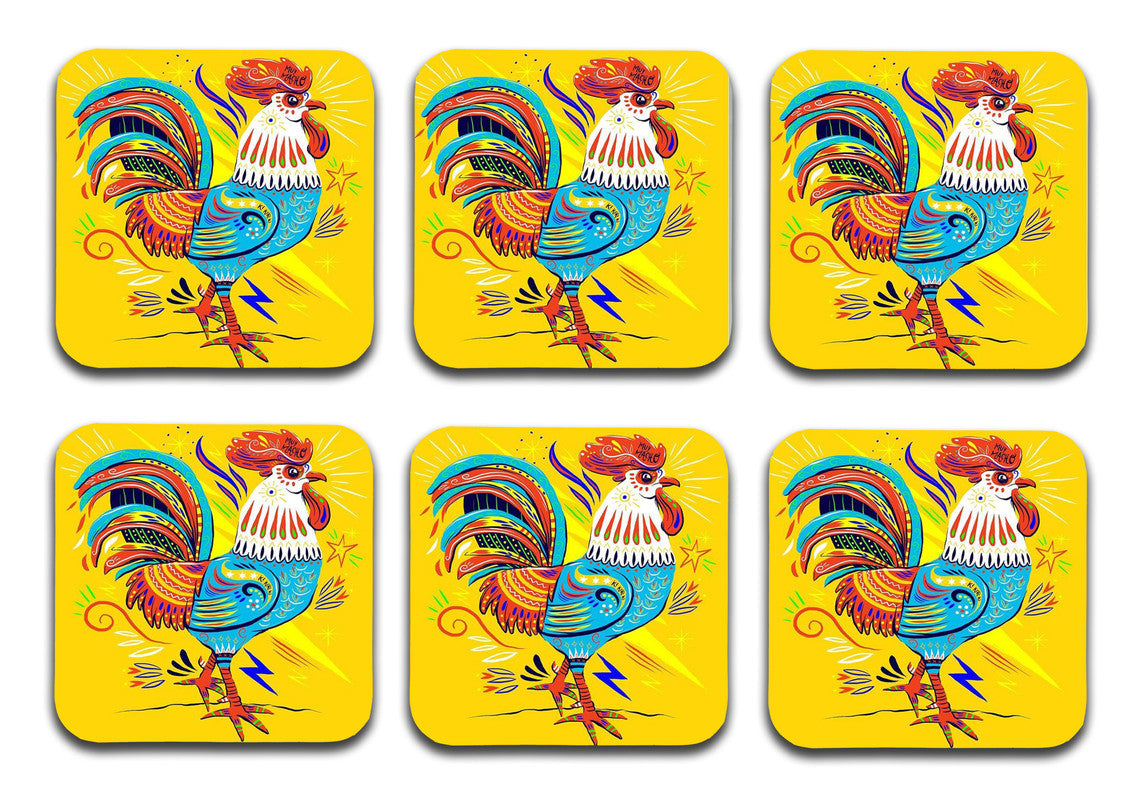 Colorful Rooster Wooden Designer Printed Square Tea Coasters (MDF Wooden, Set of 6 Pieces) Colorful Rooster Wooden Designer Printed Square Tea Coasters (MDF Wooden, Set of 6 Pieces)