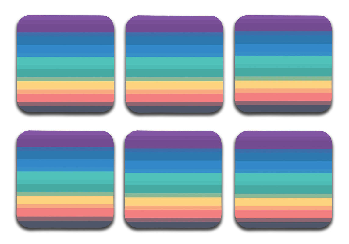 Printed Rainbow Colorful Pattern Designer Printed Square Tea Coasters (MDF Wooden, Set Of 6 Pieces Coaster) Printed Rainbow Colorful Pattern Designer Printed Square Tea Coasters (MDF Wooden, Set Of 6 Pieces Coaster)