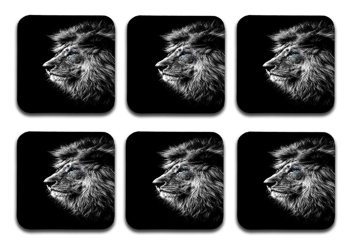 Printed Black Lion Pattern Designer Printed Square Tea Coasters (MDF Wooden, Set Of 6 Pieces Coaster) Printed Black Lion Pattern Designer Printed Square Tea Coasters (MDF Wooden, Set Of 6 Pieces Coaster)