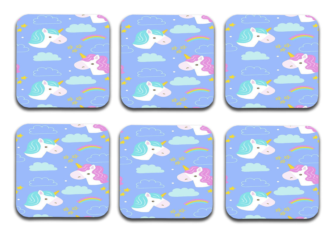 Unicorn Pattern Designer Printed Square Tea Coasters With Stand (MDF Wooden, Set Of 6 Pieces Coaster And 1 Stand) Unicorn Pattern Designer Printed Square Tea Coasters With Stand (MDF Wooden, Set Of 6 Pieces Coaster And 1 Stand)