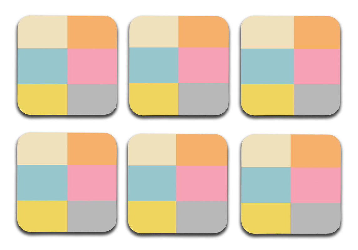 Color Square Designer Printed Square Tea Coasters With Stand (MDF Wooden, Set Of 6 Pieces Coaster And 1 Stand) Color Square Designer Printed Square Tea Coasters With Stand (MDF Wooden, Set Of 6 Pieces Coaster And 1 Stand)