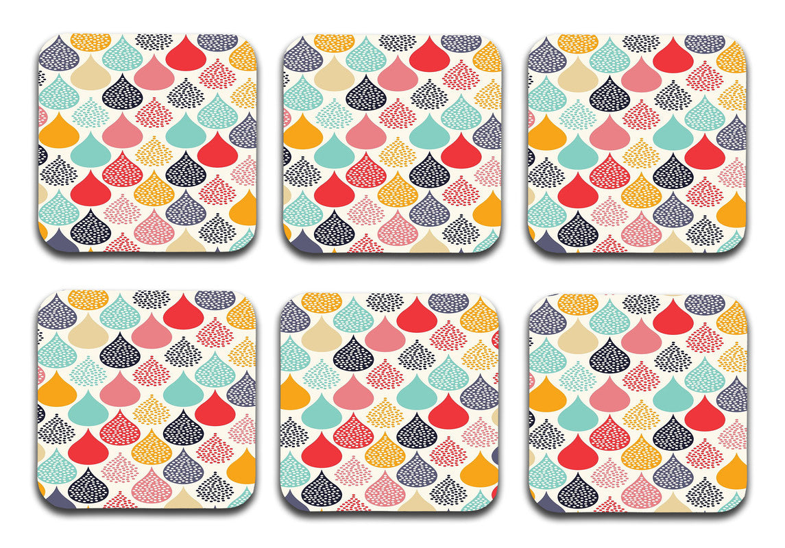 Colorful Waterdrop Designer Printed Square Tea Coasters With Stand (MDF Wooden, Set Of 6 Pieces Coaster And 1 Stand) Colorful Waterdrop Designer Printed Square Tea Coasters With Stand (MDF Wooden, Set Of 6 Pieces Coaster And 1 Stand)