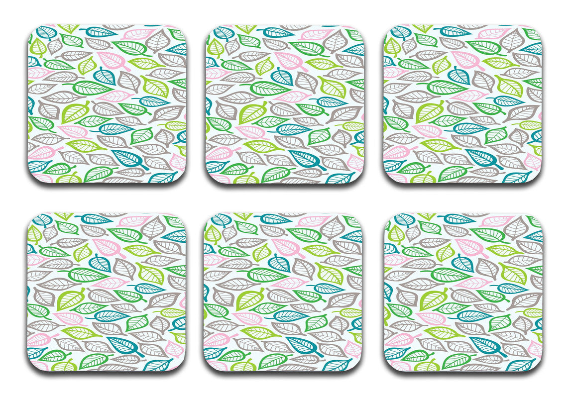 Printed Leaf Pattern Designer Printed Square Tea Coasters (MDF Wooden, Set Of 6 Pieces Coaster) Printed Leaf Pattern Designer Printed Square Tea Coasters (MDF Wooden, Set Of 6 Pieces Coaster)