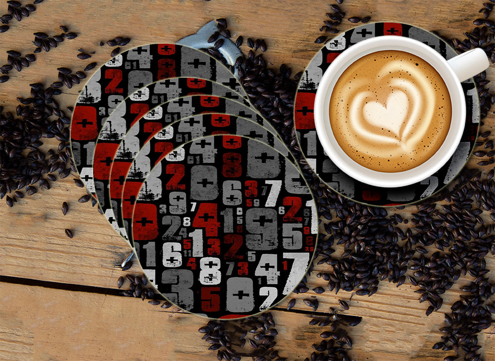 Alphabet Pattern Designer Printed Round Tea Coasters (MDF Wooden, Set Of 6 Pieces) Alphabet Pattern Designer Printed Round Tea Coasters (MDF Wooden, Set Of 6 Pieces)