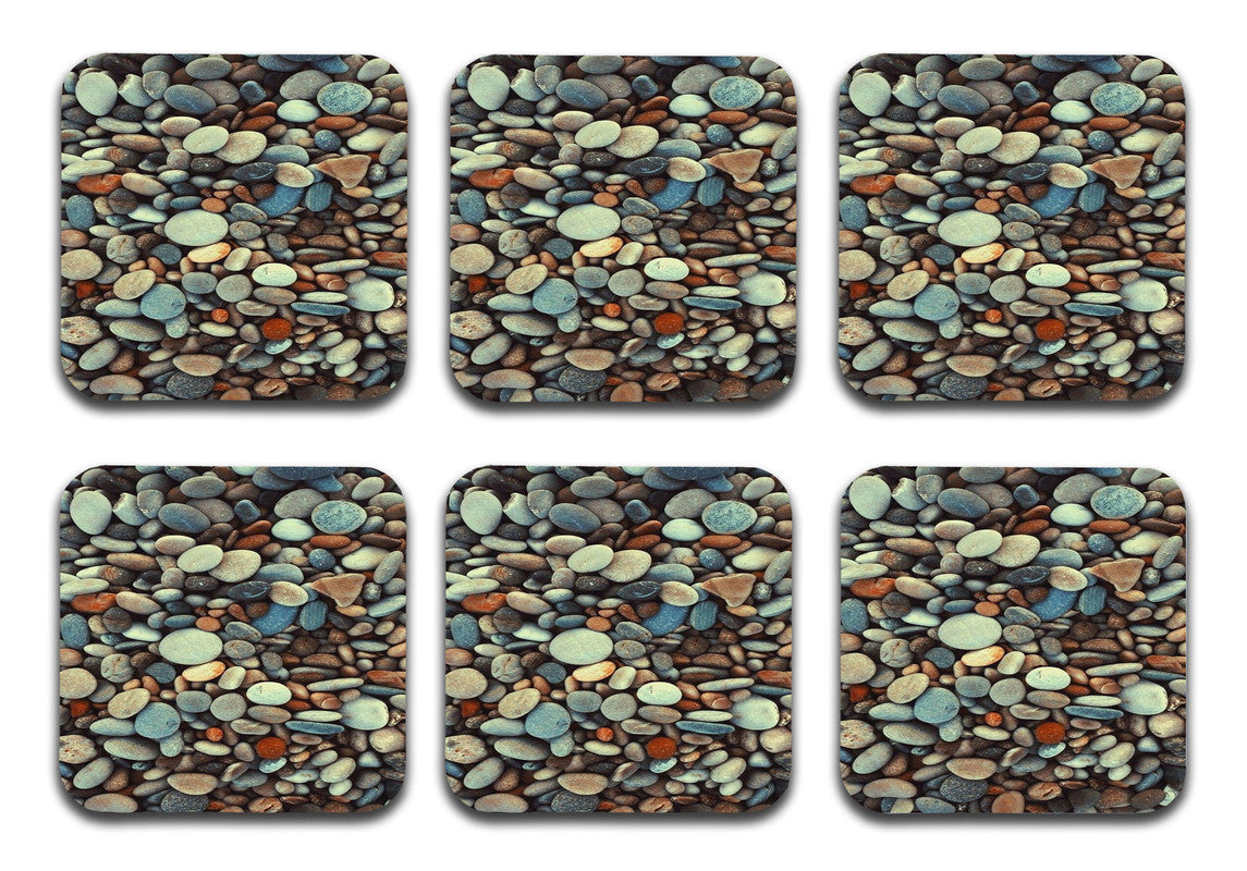 Printed Multi - Pebbles Pattern Designer Printed Square Tea Coasters With Stand (MDF Wooden, Set Of 6 Pieces Coaster And 1 Stand) Printed Multi - Pebbles Pattern Designer Printed Square Tea Coasters With Stand (MDF Wooden, Set Of 6 Pieces Coaster And 1 Stand)