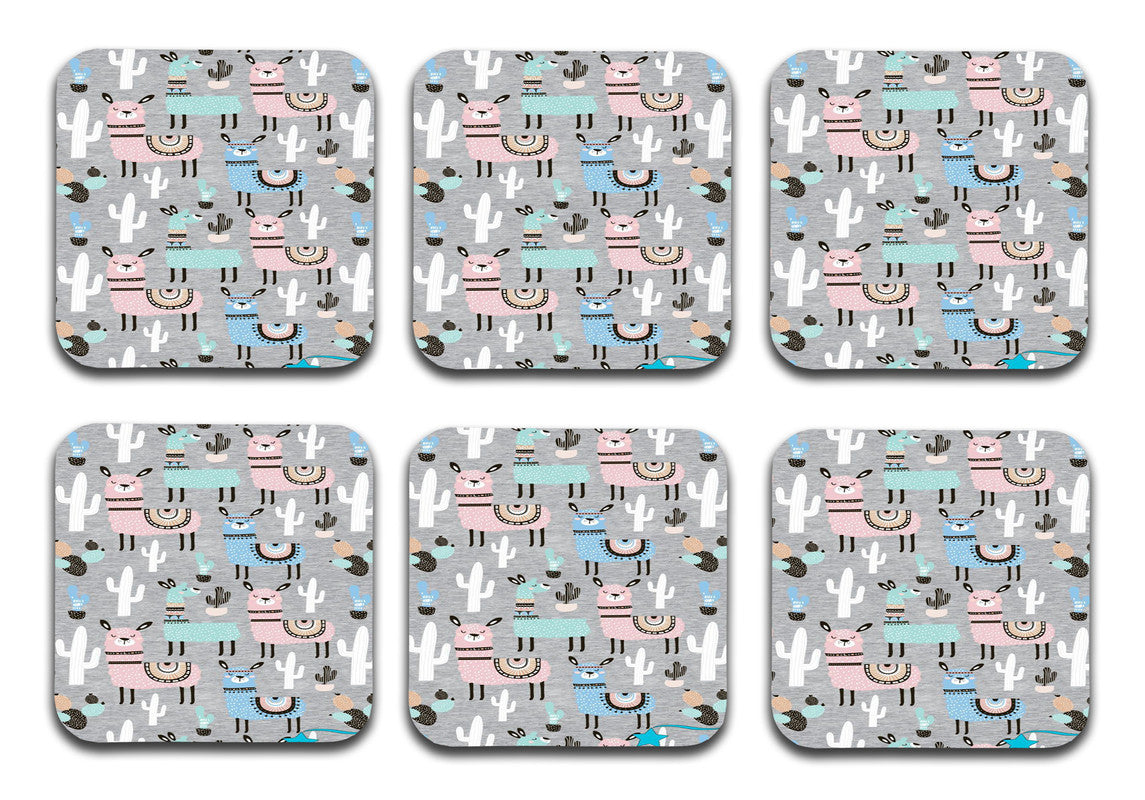 Llama Pattern Designer Printed Square Tea Coasters With Stand (MDF Wooden, Set Of 6 Pieces Coaster And 1 Stand) Llama Pattern Designer Printed Square Tea Coasters With Stand (MDF Wooden, Set Of 6 Pieces Coaster And 1 Stand)