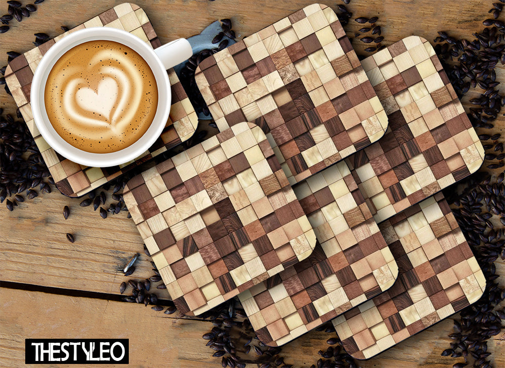 Wooden 5 Designer Printed Square Tea Coasters (MDF Wooden, Set of 6 Pieces) Wooden 5 Designer Printed Square Tea Coasters (MDF Wooden, Set of 6 Pieces)