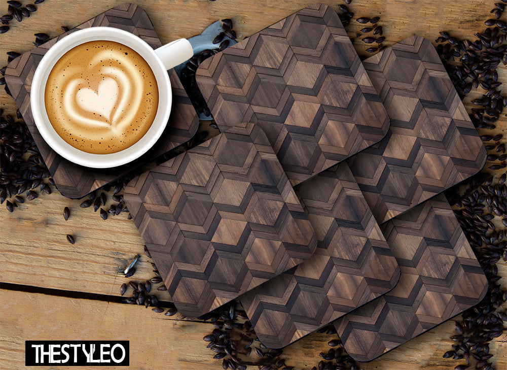 Wooden 3 Designer Printed Square Tea Coasters (MDF Wooden, Set of 6 Pieces) Wooden 3 Designer Printed Square Tea Coasters (MDF Wooden, Set of 6 Pieces)