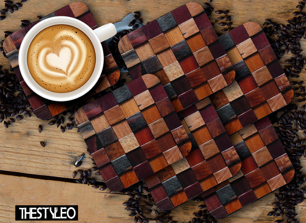Wooden 2 Designer Printed Square Tea Coasters (MDF Wooden, Set of 6 Pieces) Wooden 2 Designer Printed Square Tea Coasters (MDF Wooden, Set of 6 Pieces)