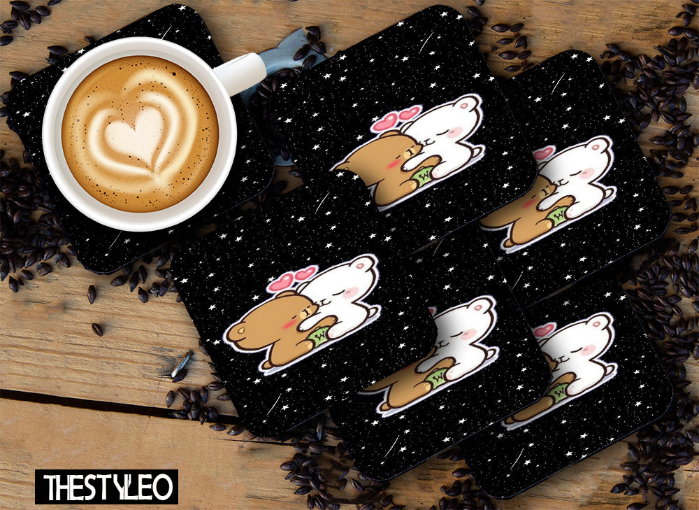 Printed Love Pattern Designer Printed Square Tea Coasters (MDF Wooden, Set Of 6 Pieces Coaster) Printed Love Pattern Designer Printed Square Tea Coasters (MDF Wooden, Set Of 6 Pieces Coaster)