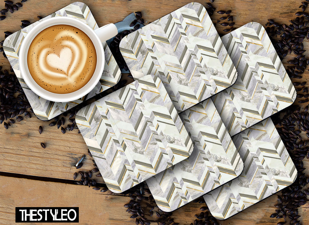 Printed Marble White Pattern MDF Wooden Coasters For Home And Kitchen(Set Of 6 Pieces) Printed Marble White Pattern MDF Wooden Coasters For Home And Kitchen(Set Of 6 Pieces)