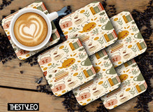 Printed Tea Time Designer Printed Square Tea Coasters  (MDF Wooden, Set Of 6 Pieces Coaster)