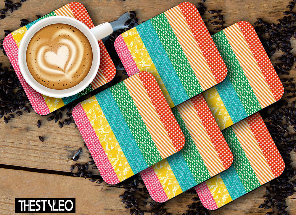 Colorful Patterns Wooden Designer Printed Square Tea Coasters (MDF Wooden, Set of 6 Pieces) Colorful Patterns Wooden Designer Printed Square Tea Coasters (MDF Wooden, Set of 6 Pieces)