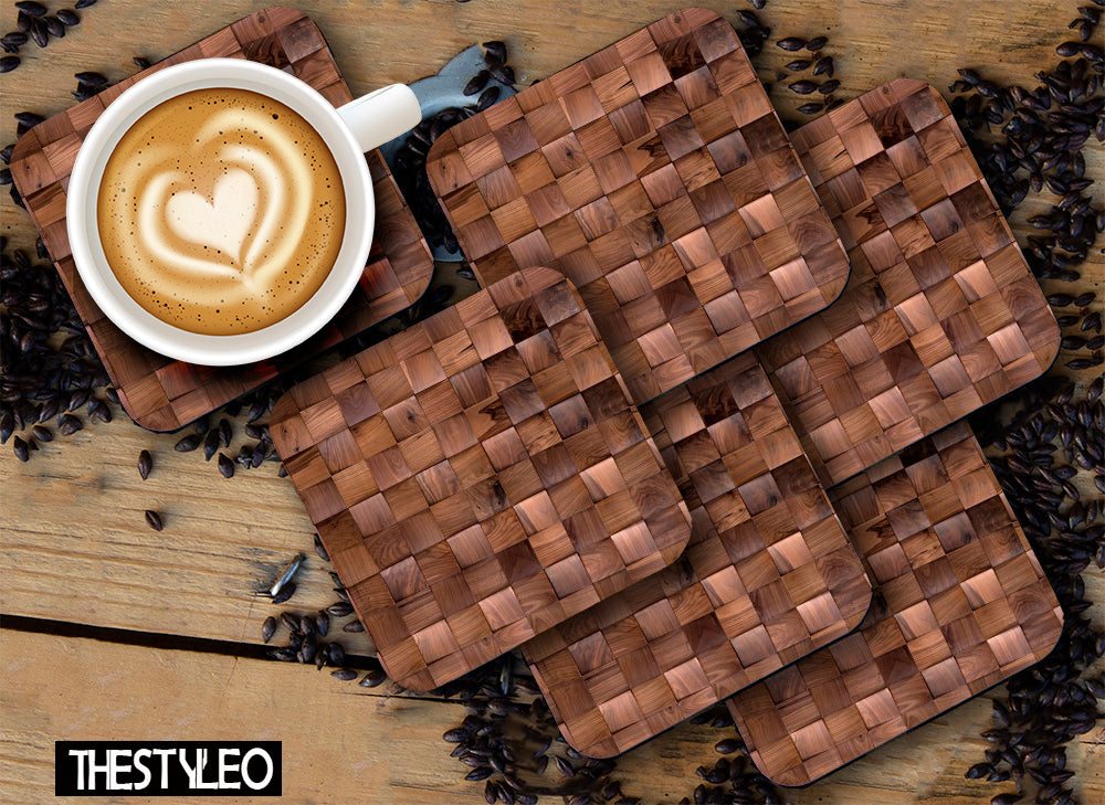 Wooden 8 Designer Printed Square Tea Coasters (MDF Wooden, Set of 6 Pieces)