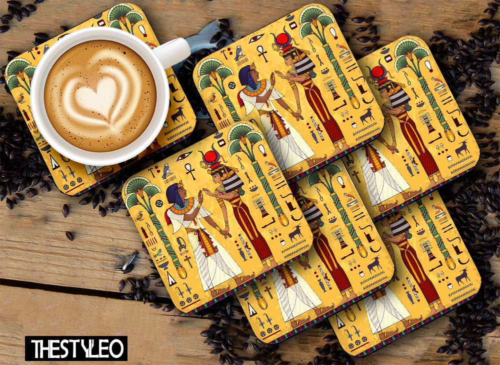 Ancient Egypt Wooden Designer Printed Square Tea Coasters (MDF Wooden, Set of 6 Pieces) Ancient Egypt Wooden Designer Printed Square Tea Coasters (MDF Wooden, Set of 6 Pieces)