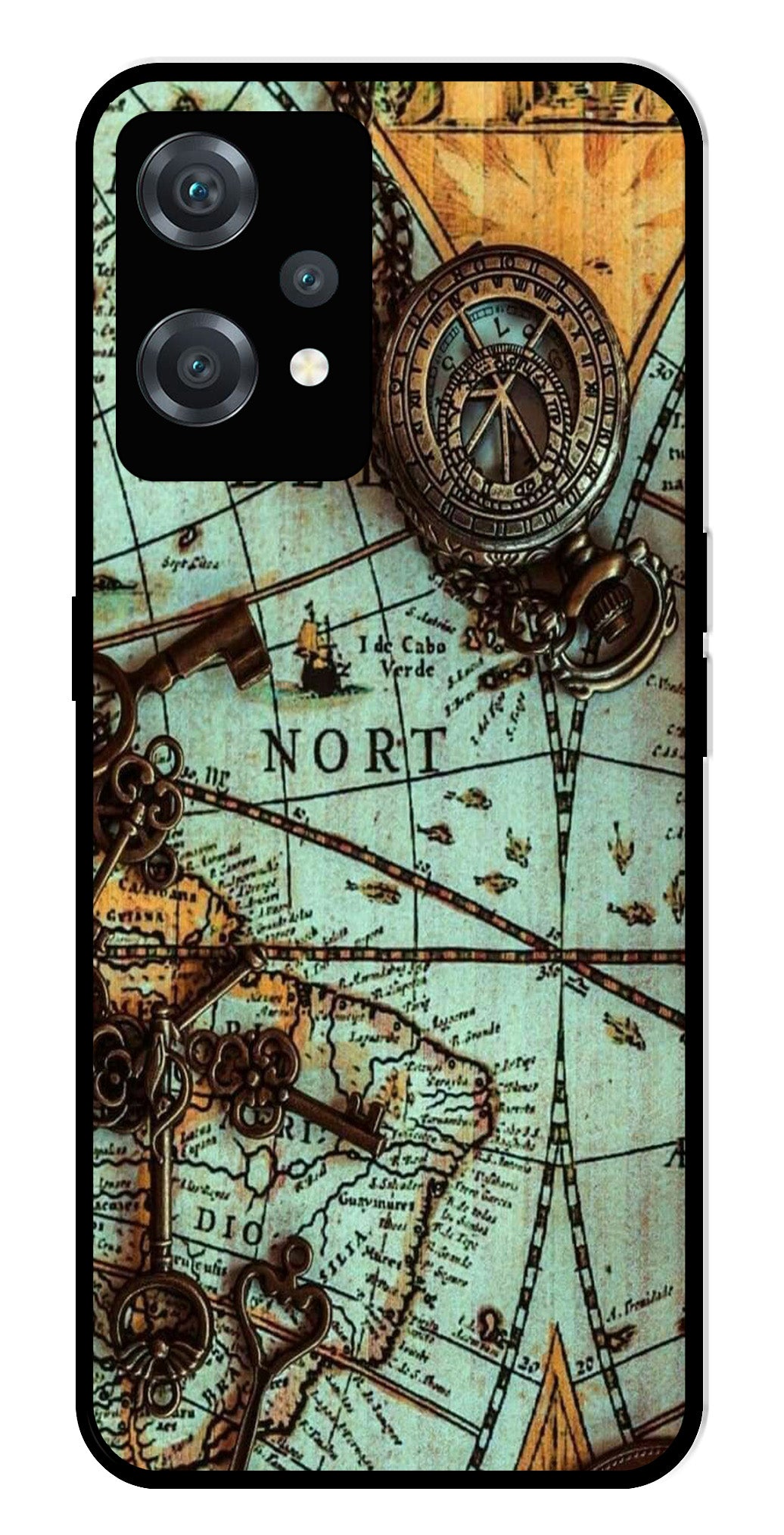 Map Design Metal Mobile Case for OnePlus Nord CE 2 Lite 5G
