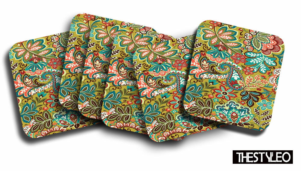 Flowers Designer Printed Square Tea Coasters With Stand (MDF Wooden, Set Of 6 Pieces Coaster And 1 Stand) Flowers Designer Printed Square Tea Coasters With Stand (MDF Wooden, Set Of 6 Pieces Coaster And 1 Stand)