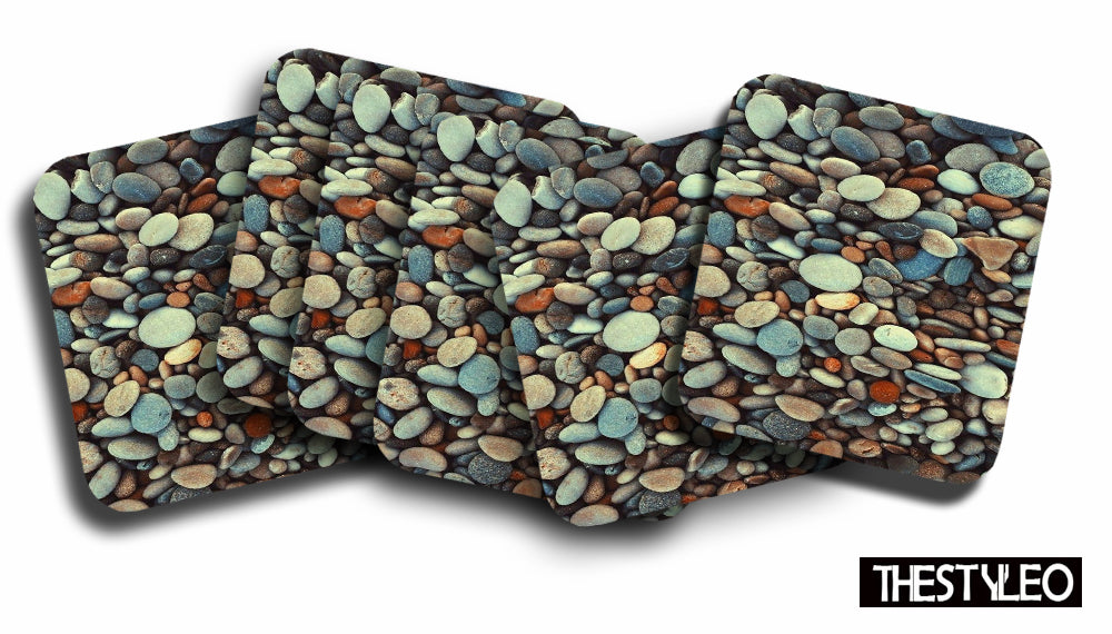 Printed Multi - Pebbles Pattern Designer Printed Square Tea Coasters With Stand (MDF Wooden, Set Of 6 Pieces Coaster And 1 Stand) Printed Multi - Pebbles Pattern Designer Printed Square Tea Coasters With Stand (MDF Wooden, Set Of 6 Pieces Coaster And 1 Stand)