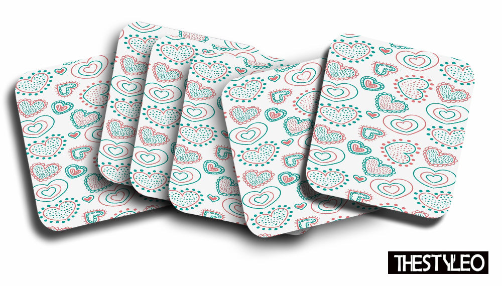 Valentine Pattern Designer Printed Square Tea Coasters With Stand (MDF Wooden, Set Of 6 Pieces Coaster And 1 Stand) Valentine Pattern Designer Printed Square Tea Coasters With Stand (MDF Wooden, Set Of 6 Pieces Coaster And 1 Stand)