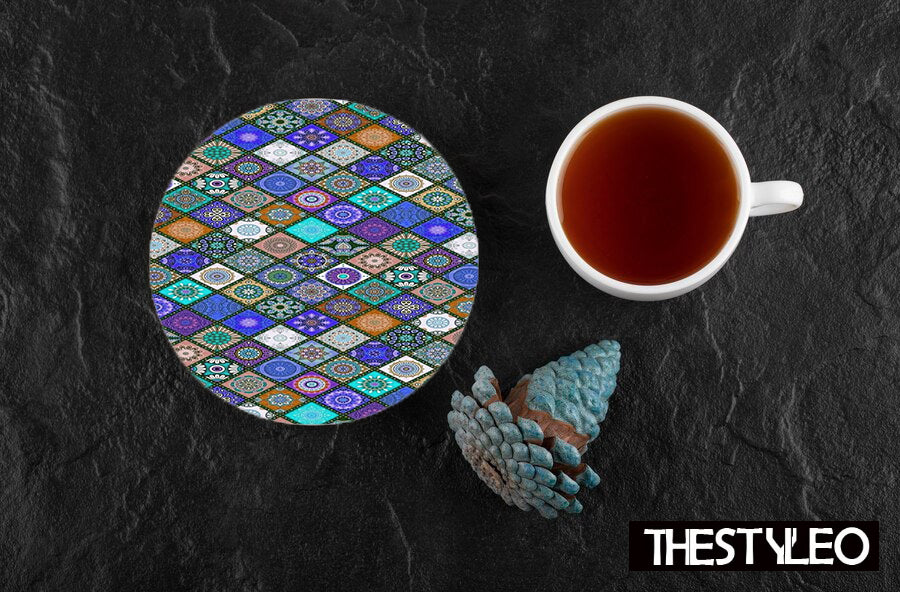 Colorful Pattern Designer Printed Round Tea Coasters (MDF Wooden, Set Of 6 Pieces) Colorful Pattern Designer Printed Round Tea Coasters (MDF Wooden, Set Of 6 Pieces)