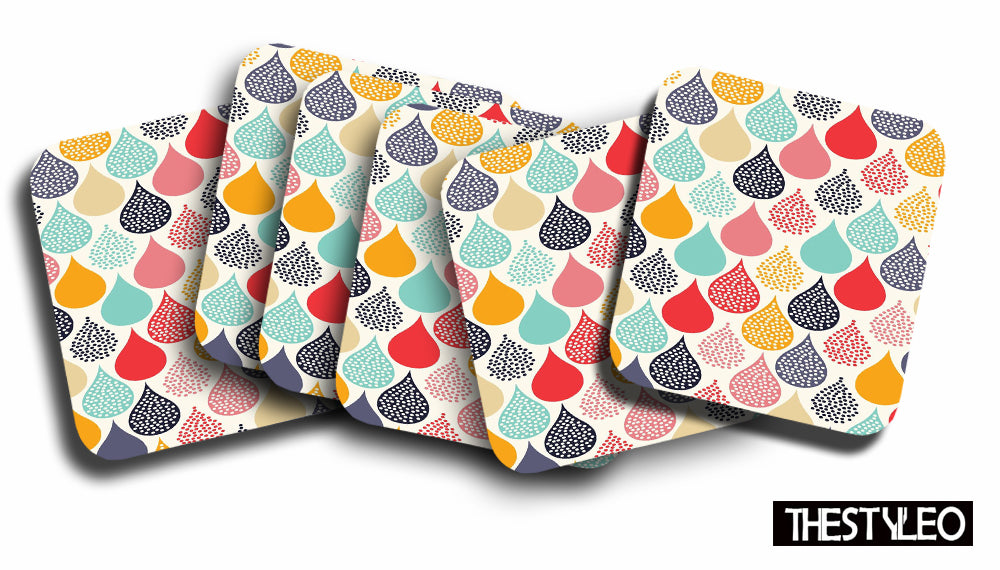 Colorful Waterdrop Designer Printed Square Tea Coasters With Stand (MDF Wooden, Set Of 6 Pieces Coaster And 1 Stand) Colorful Waterdrop Designer Printed Square Tea Coasters With Stand (MDF Wooden, Set Of 6 Pieces Coaster And 1 Stand)