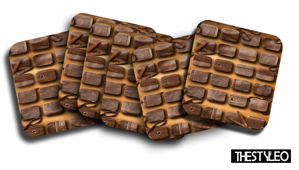 Chocolate Pattern Designer Printed Square Tea Coasters With Stand (MDF Wooden, Set Of 6 Pieces Coaster And 1 Stand) Chocolate Pattern Designer Printed Square Tea Coasters With Stand (MDF Wooden, Set Of 6 Pieces Coaster And 1 Stand)