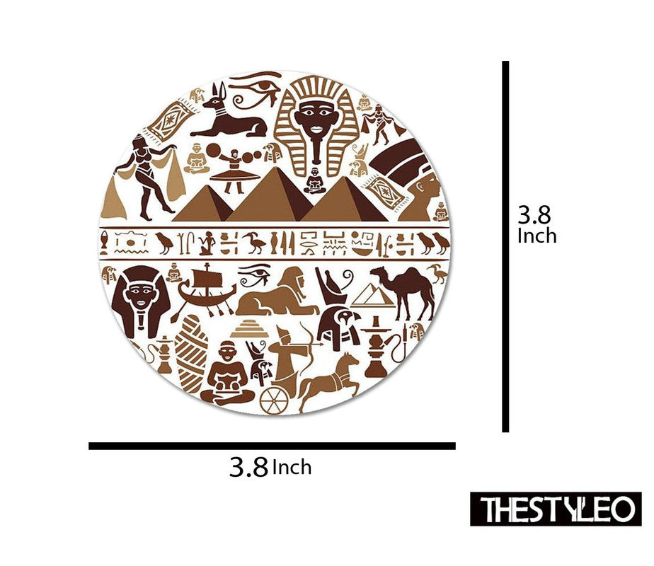 Ancient Egypt Vector Pattern Designer Printed Round Tea Coasters (MDF Wooden, Set Of 6 Pieces) Ancient Egypt Vector Pattern
